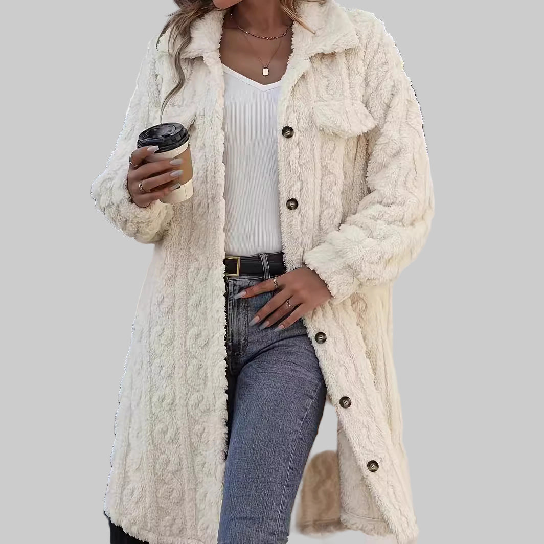 Manteau En Peluche Automne Hiver Femme - Manteau Long Moyen à Revers Élégant Et Chaud