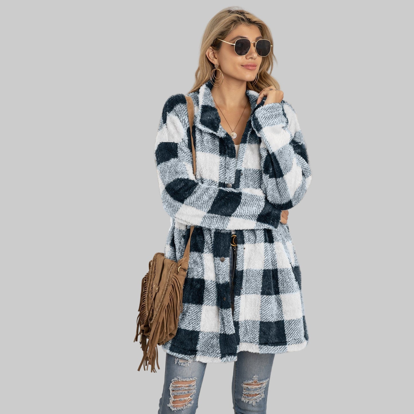 Veste Polaire à Carreaux Colorblock