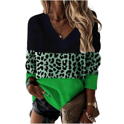 V-Neck Leopard Print Long Sleeve Sweater