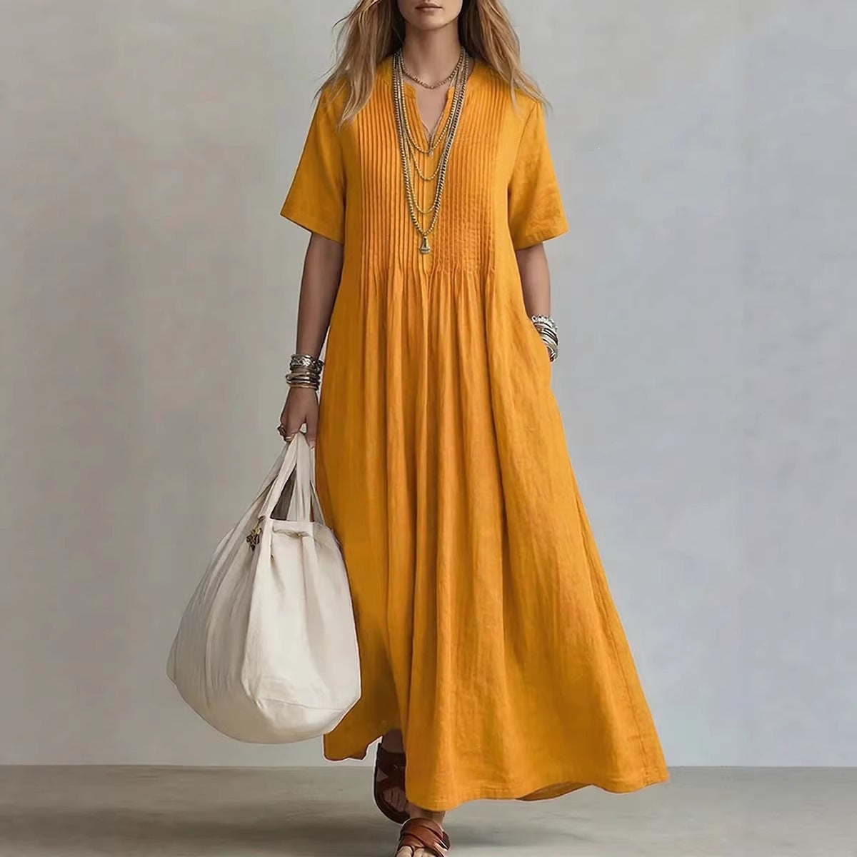ÉLÉA™ ROBE LONGUE PLISSÉE EN COTON & LIN