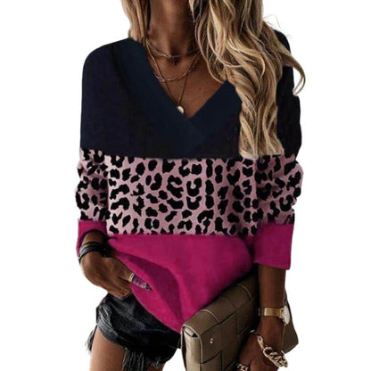 V-Neck Leopard Print Long Sleeve Sweater