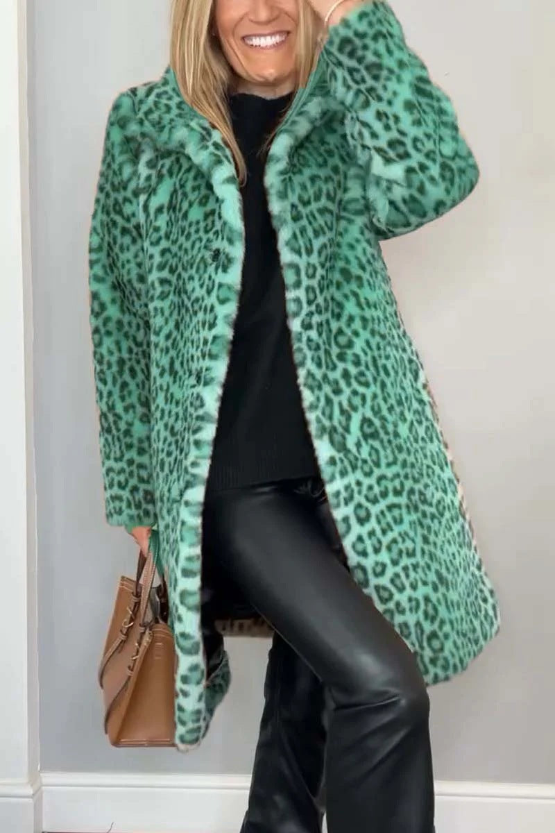 Mid-length Leopard Print Coat in Soft Fur