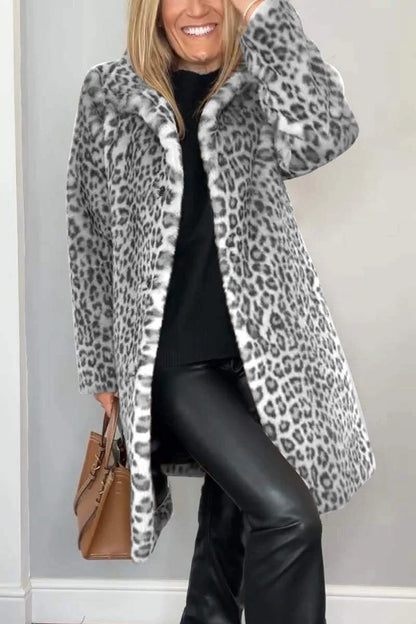 Mid-length Leopard Print Coat in Soft Fur