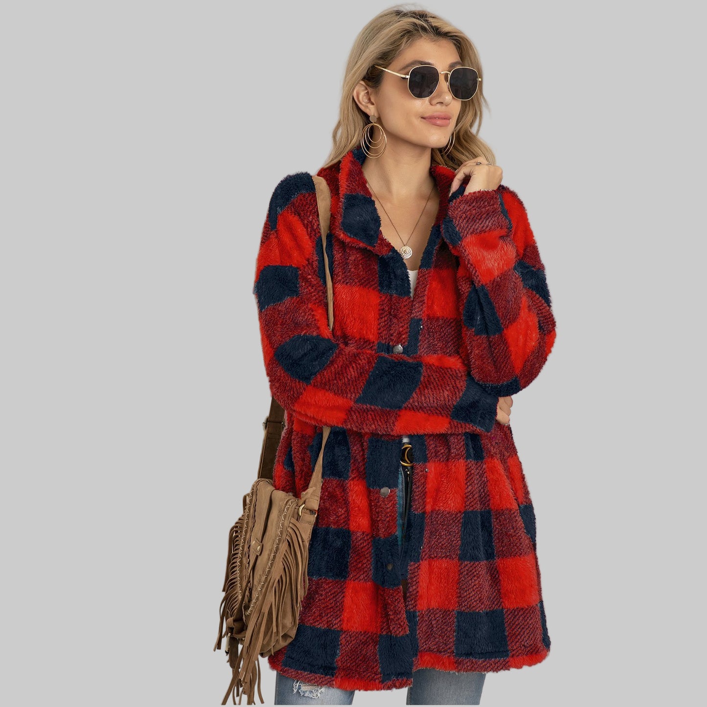 Veste Polaire à Carreaux Colorblock