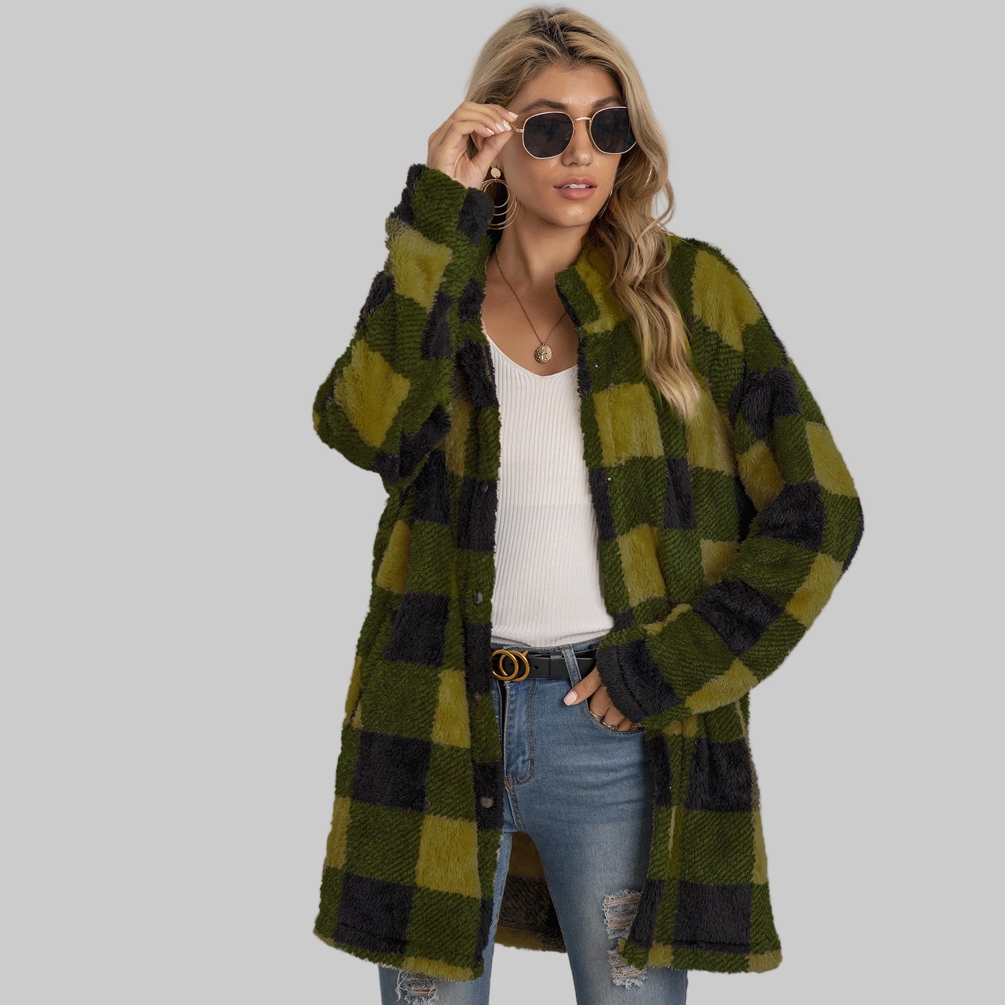 Veste Polaire à Carreaux Colorblock