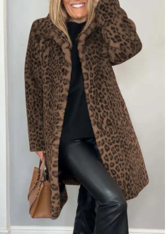 Mid-length Leopard Print Coat in Soft Fur