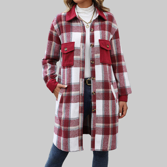 Manteau Long à Carreaux Brossé