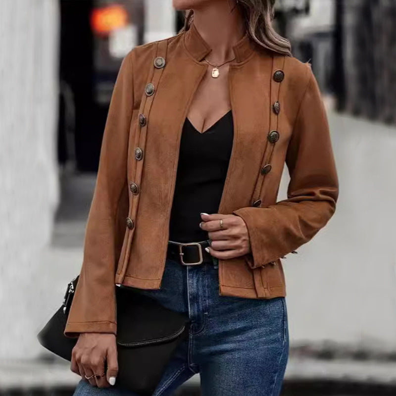 Retro Double-Breasted Short Suede Jacket