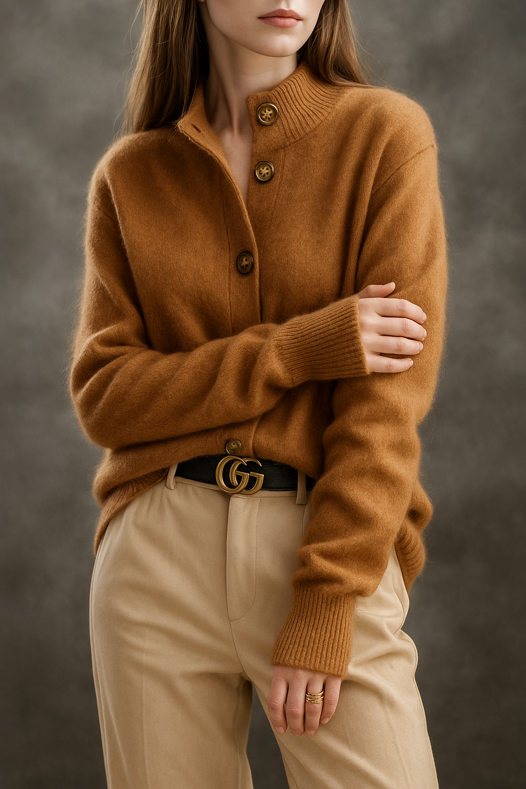 Camille Signature Button Cardigan in Wool &amp; Cashmere