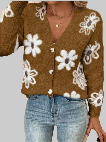 CARDIGAN FLORA IMPRIMÉ FLEURS LAINE MOHAIR