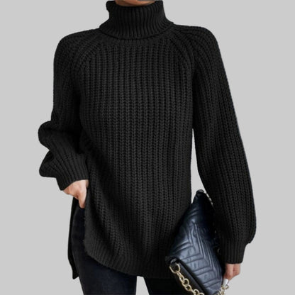 LÉNA PULL COL ROULÉ MAILLES CÔTELÉES