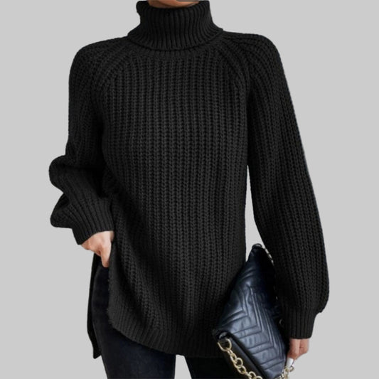 LÉNA PULL COL ROULÉ MAILLES CÔTELÉES