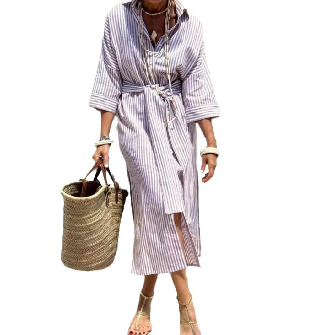 COLEN - ROBE CHEMISE CLASSIQUE RAYÉE À LACETS