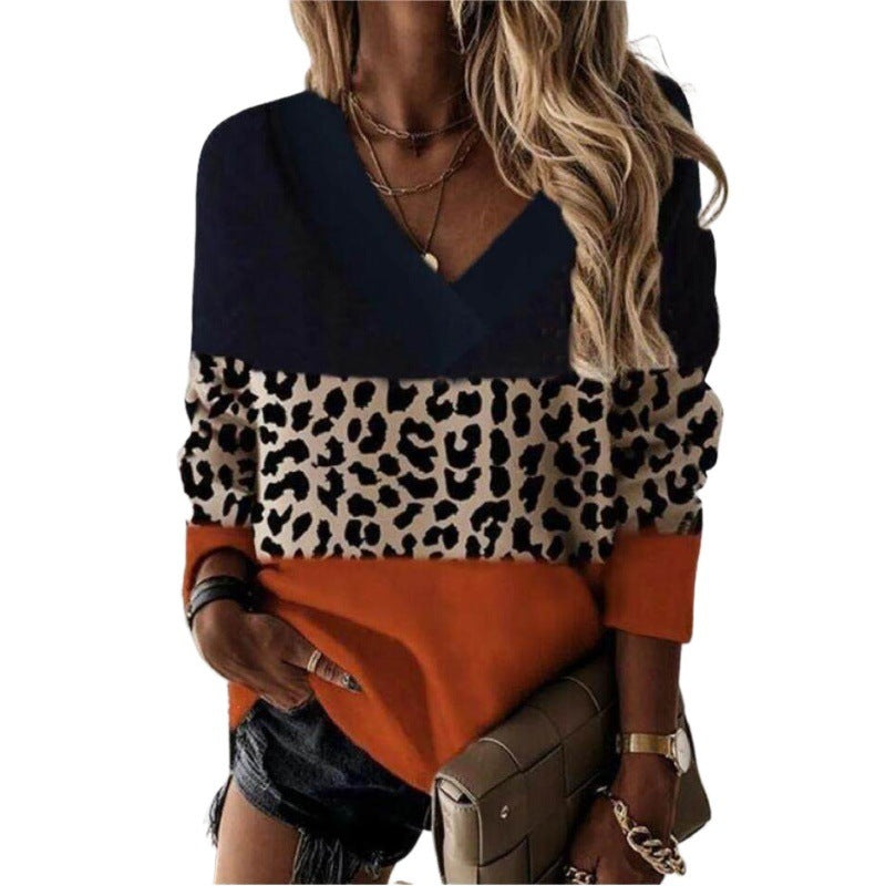V-Neck Leopard Print Long Sleeve Sweater
