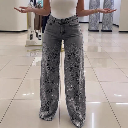 LÉA™ JEAN PANTALON LARGE DENTELLE FLORALE
