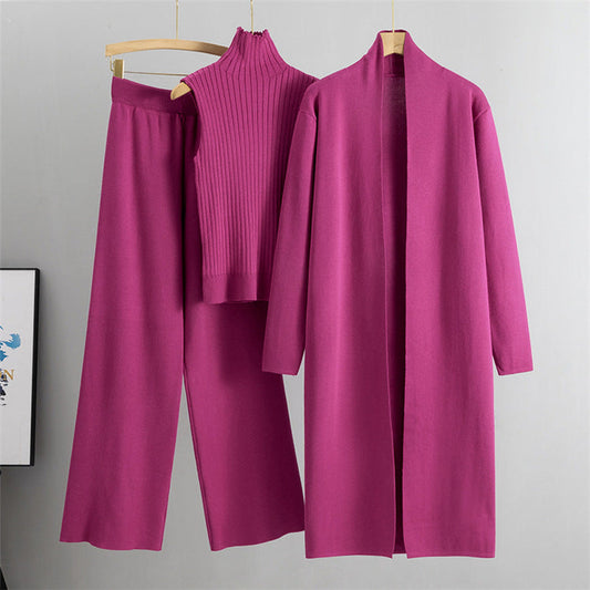 Ensemble 3 Pièces– Gilet Sans Manches, Long Cardigan et Pantalon Large