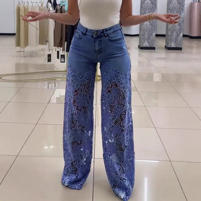 LÉA™ JEAN PANTALON LARGE DENTELLE FLORALE