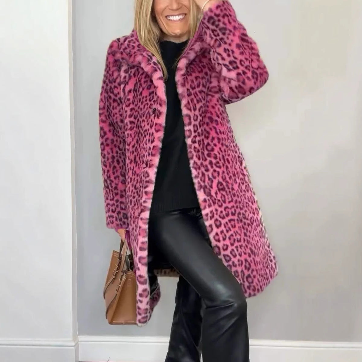 Mid-length Leopard Print Coat in Soft Fur