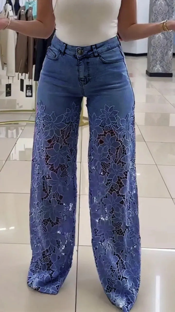 LÉA™ JEAN PANTALON LARGE DENTELLE FLORALE