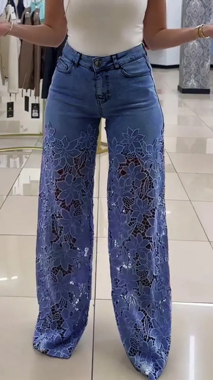 LÉA™ JEAN PANTALON LARGE DENTELLE FLORALE