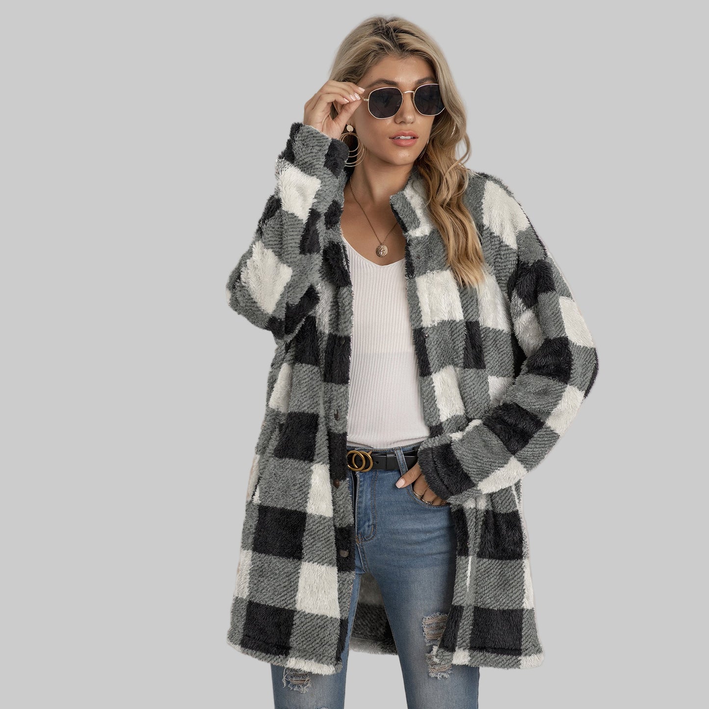 Veste Polaire à Carreaux Colorblock