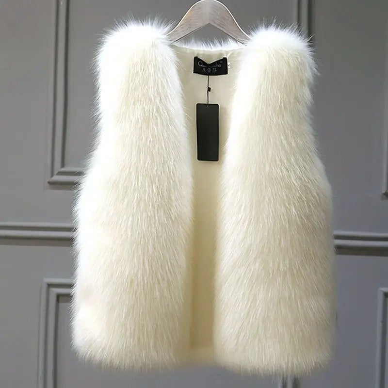 Sophie gilet en fausse fourrure de renard luxueux