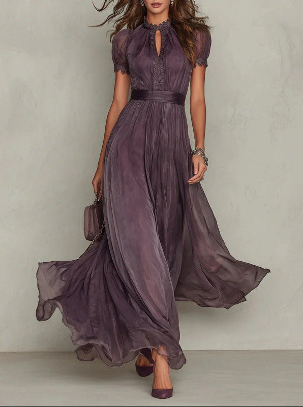 VIOLETTE™ ROBE LONGUE EN MOUSSELINE & DENTELLE