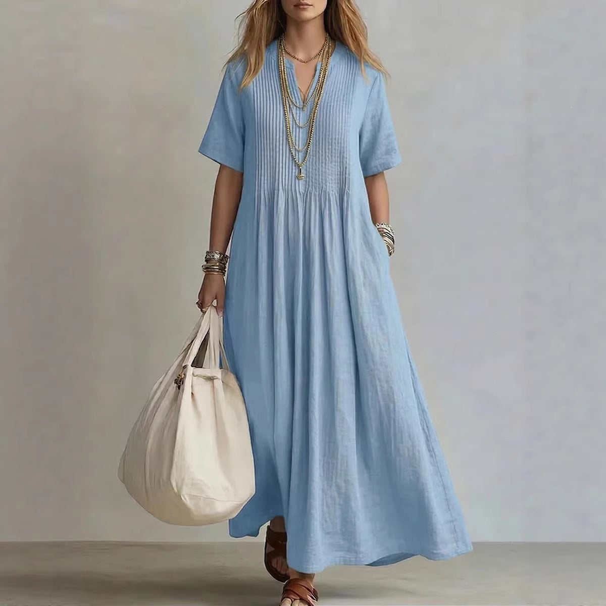ÉLÉA™ ROBE LONGUE PLISSÉE EN COTON & LIN