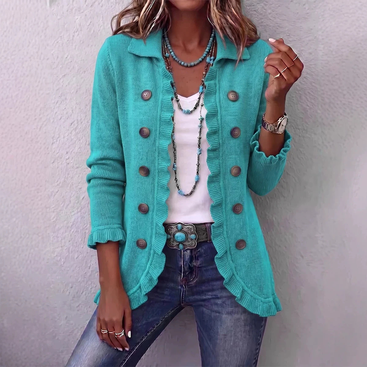 CAMILLE™ CARDIGAN EN MAILLE À VOLANTS
