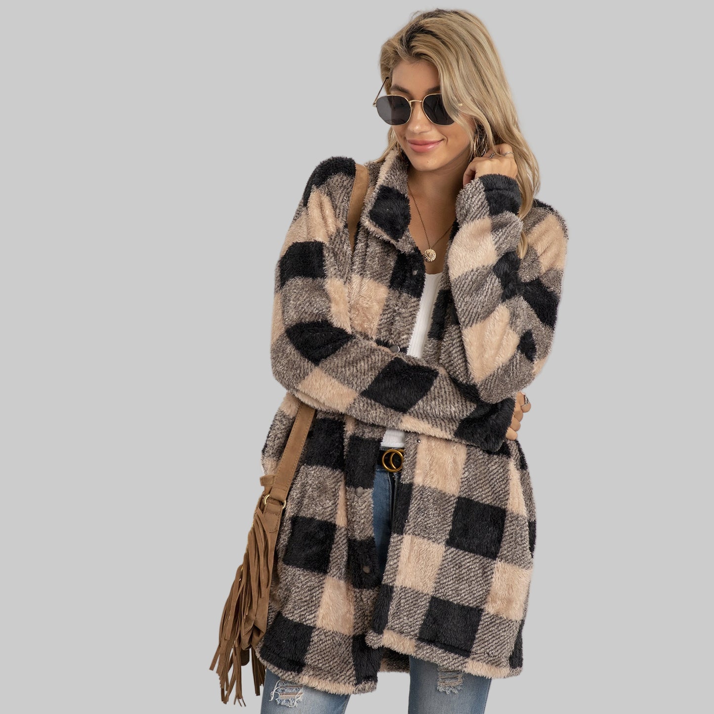 Veste Polaire à Carreaux Colorblock