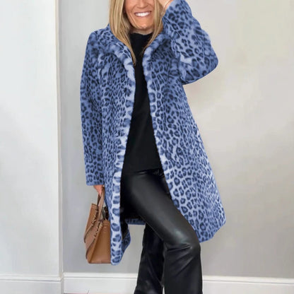 Mid-length Leopard Print Coat in Soft Fur