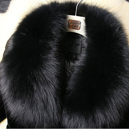 Slim-fit coat with a large faux rabbit fur collar – Elegance and comfort