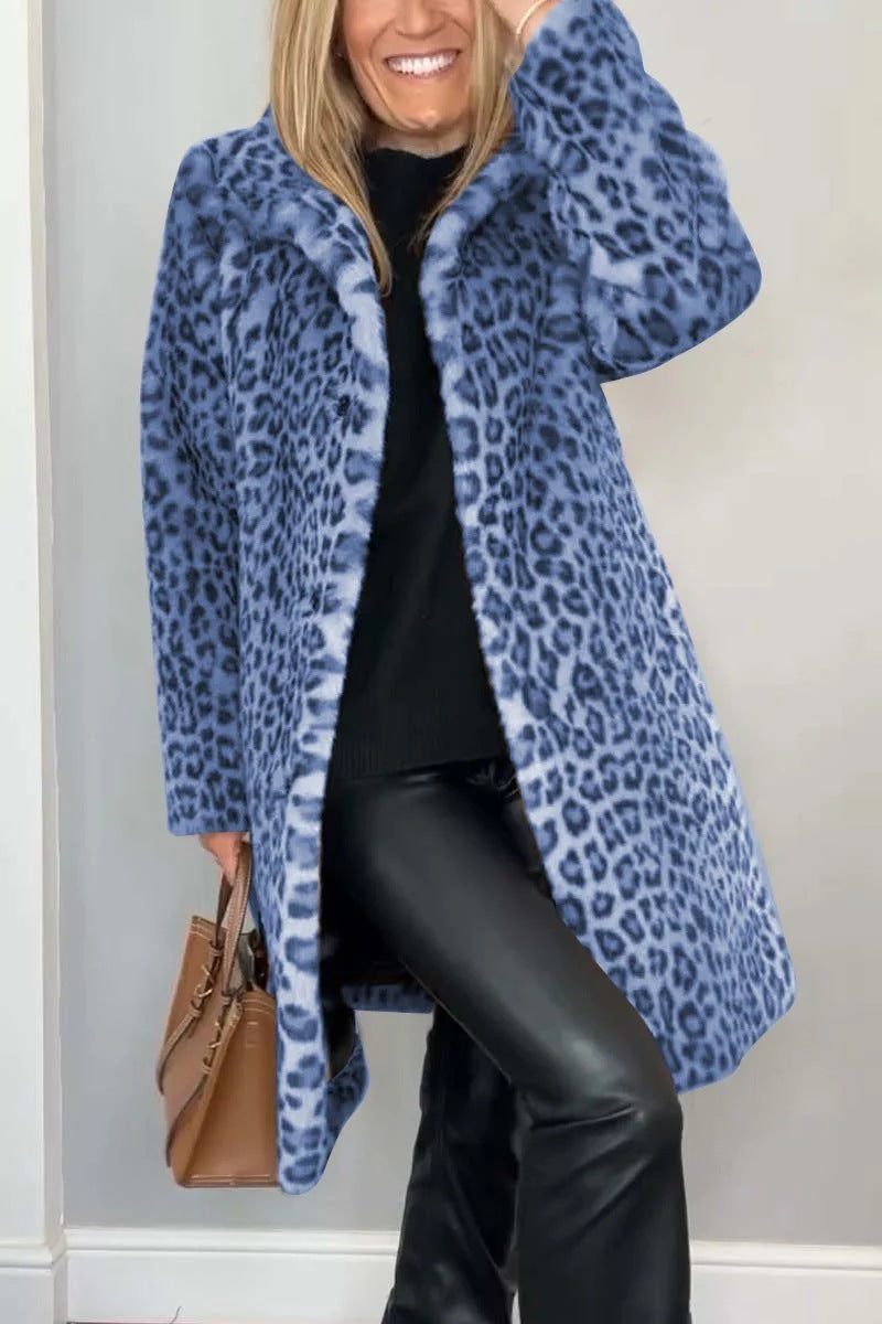 Mid-length Leopard Print Coat in Soft Fur