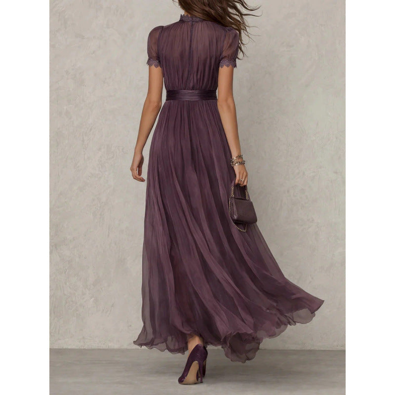 VIOLETTE™ ROBE LONGUE EN MOUSSELINE & DENTELLE