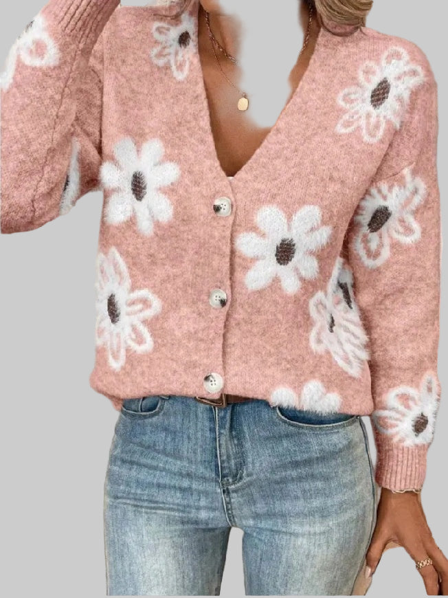 CARDIGAN FLORA IMPRIMÉ FLEURS LAINE MOHAIR