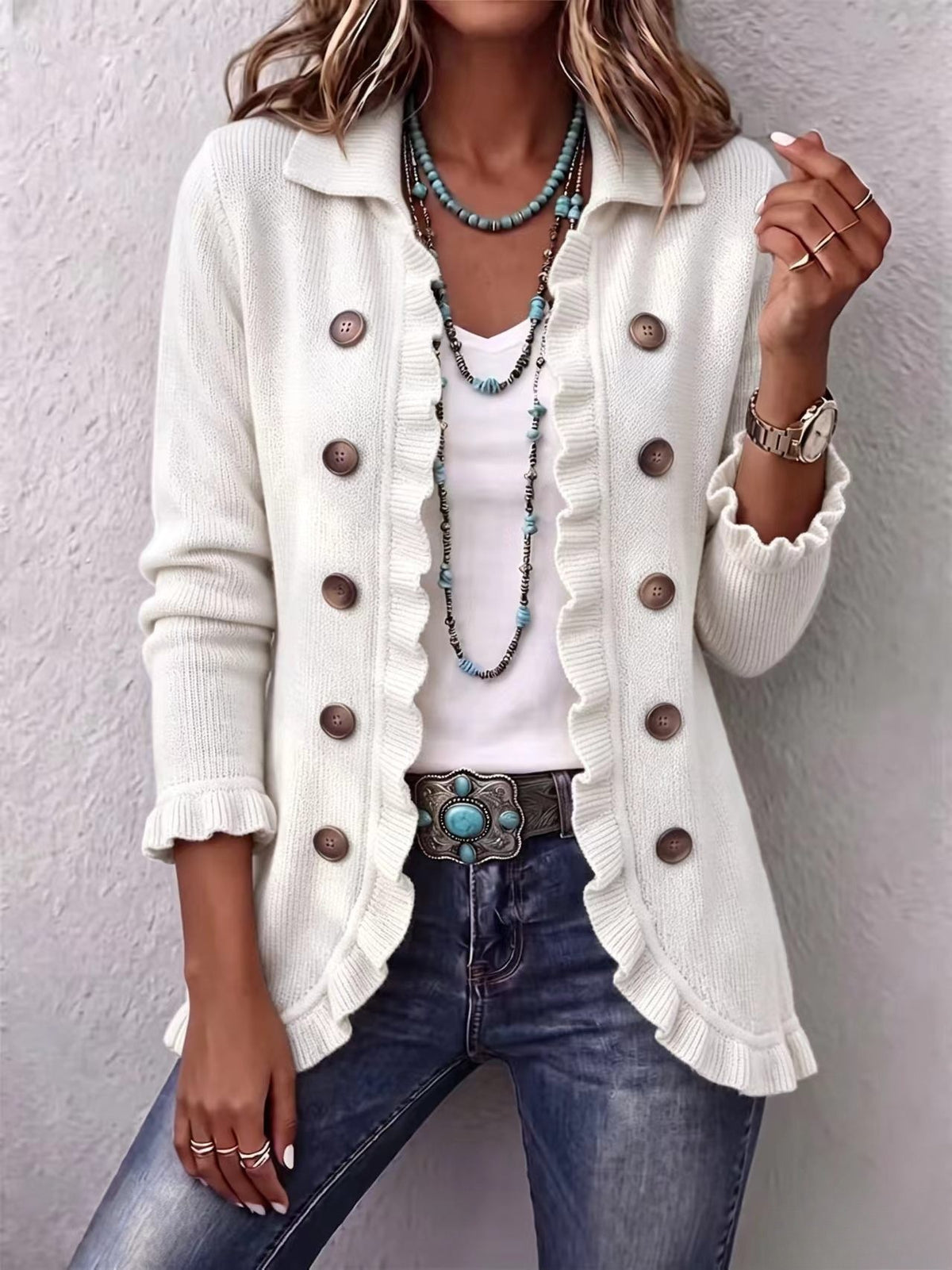 CAMILLE™ CARDIGAN EN MAILLE À VOLANTS