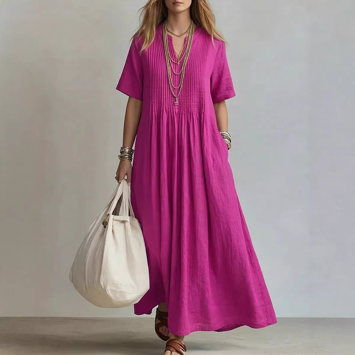 ÉLÉA™ ROBE LONGUE PLISSÉE EN COTON & LIN
