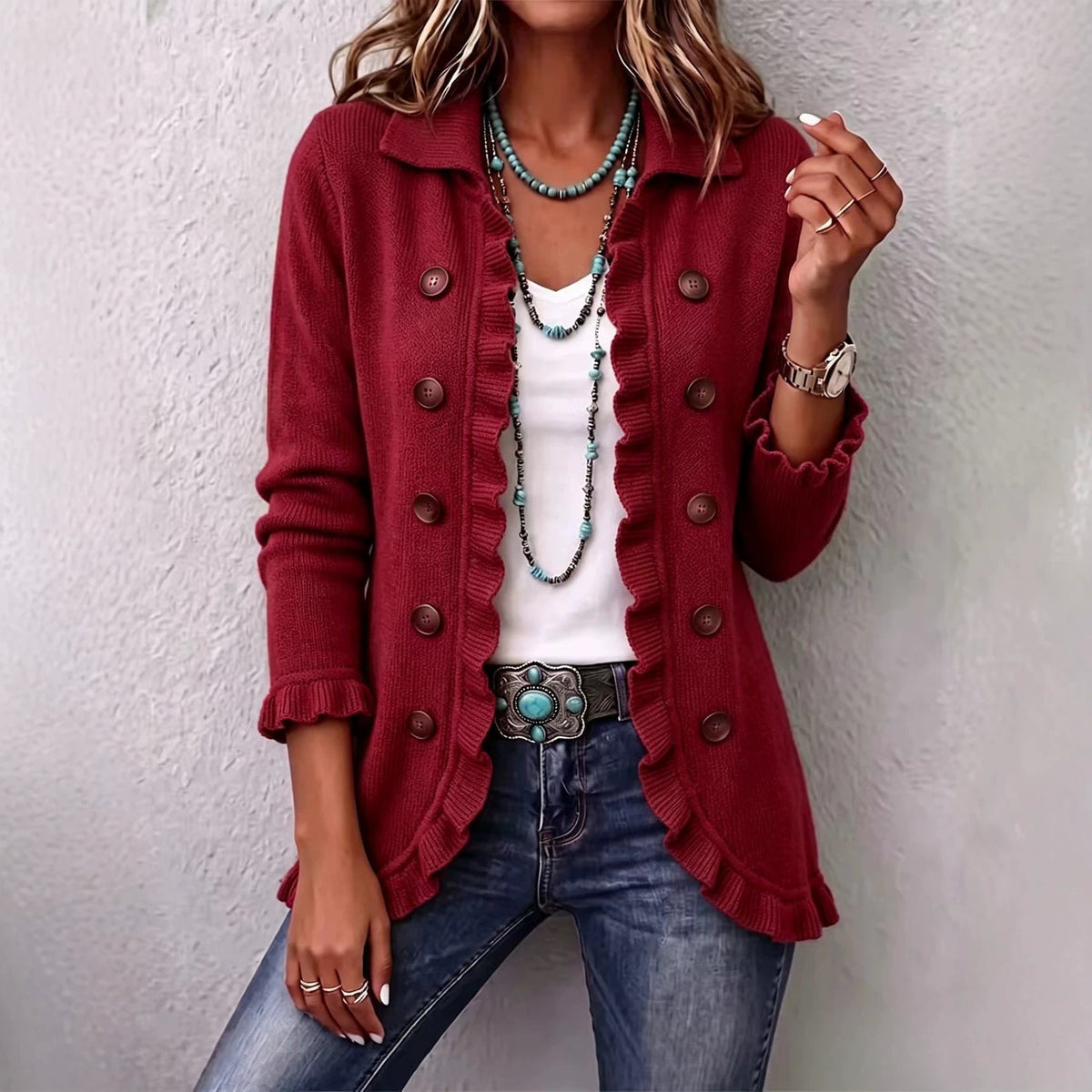 CAMILLE™ CARDIGAN EN MAILLE À VOLANTS