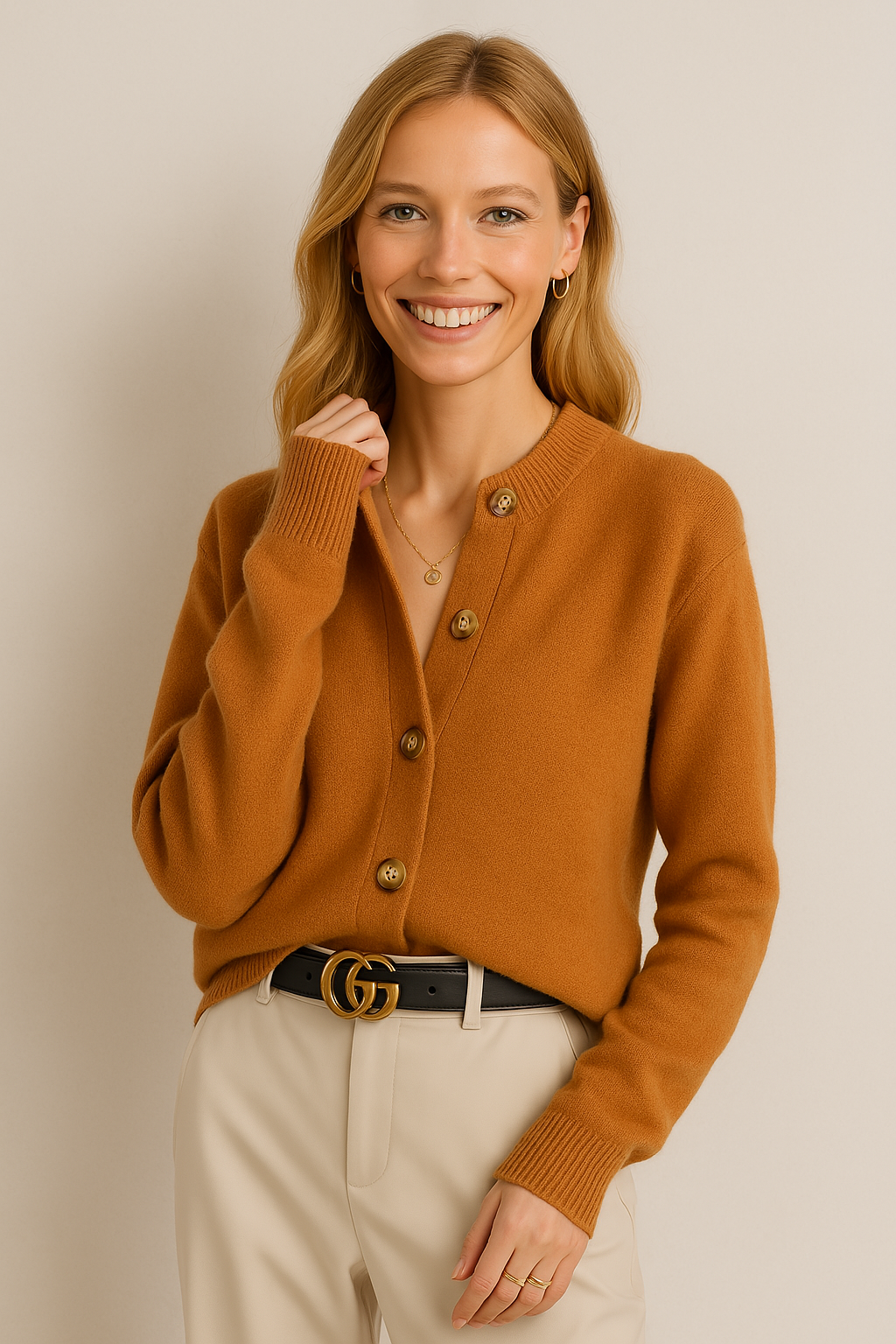 Camille Signature Button Cardigan in Wool &amp; Cashmere