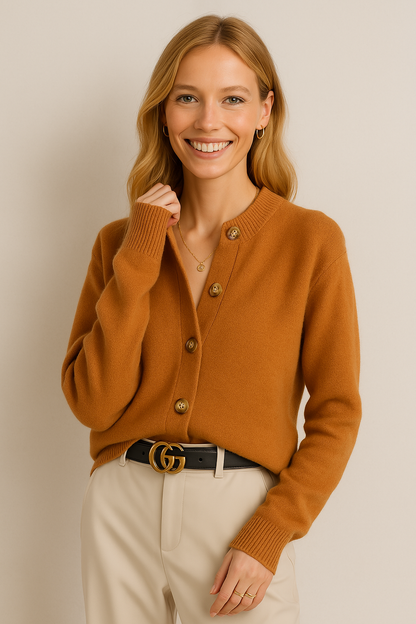 Camille Signature Button Cardigan in Wool &amp; Cashmere