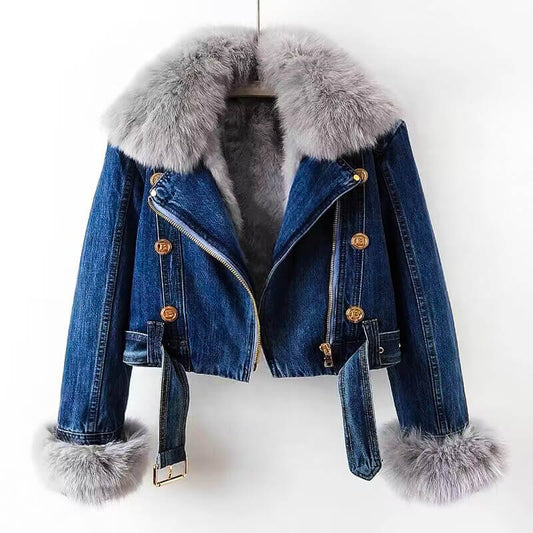 Clara Elegant Denim and Fur Jacket