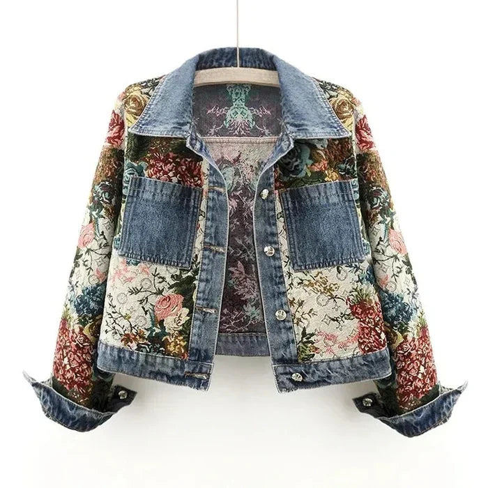 Léa in an Elegant Floral Denim Jacket