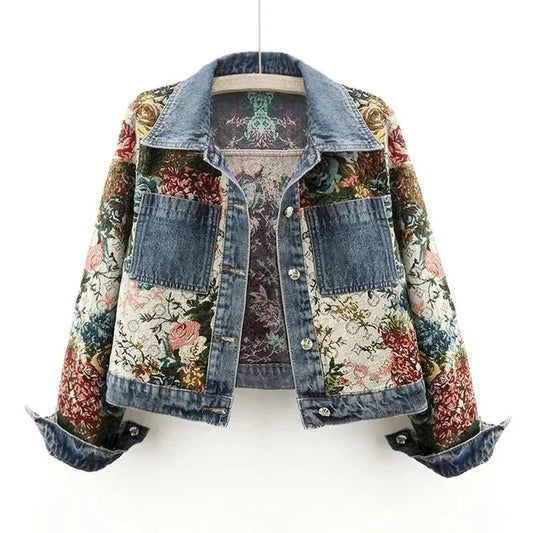 Léa in an Elegant Floral Denim Jacket