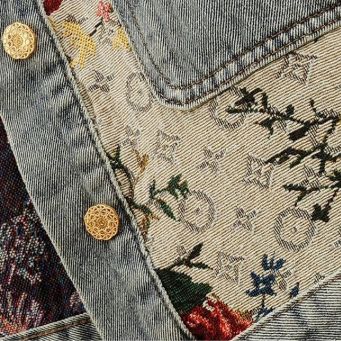 Léa in an Elegant Floral Denim Jacket