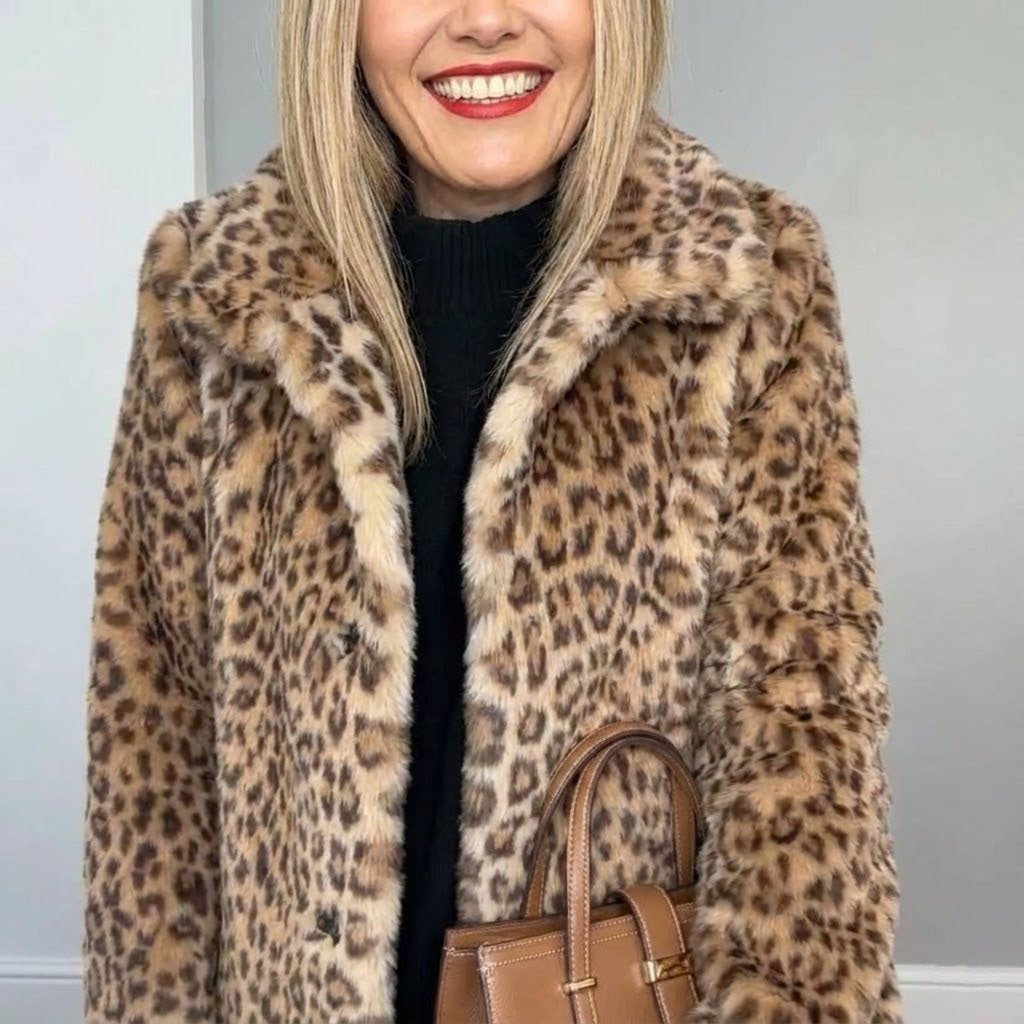 Mid-length Leopard Print Coat in Soft Fur
