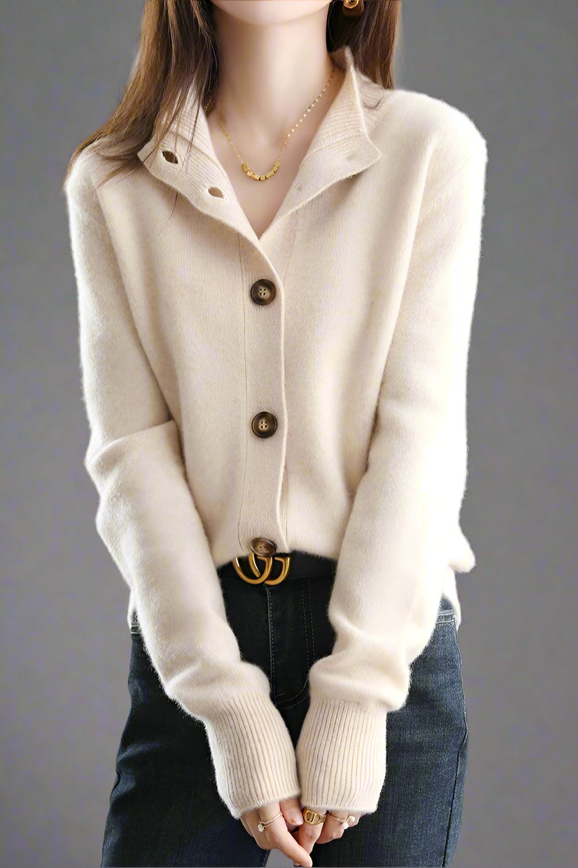 Camille Signature Button Cardigan in Wool &amp; Cashmere