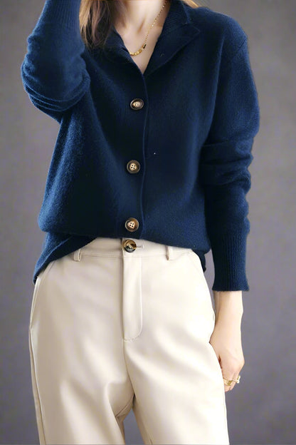 Camille Signature Button Cardigan in Wool &amp; Cashmere