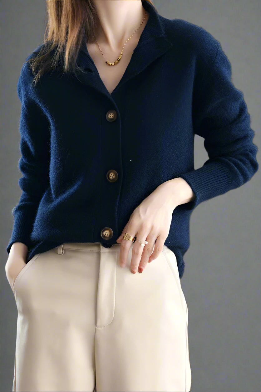 Camille Signature Button Cardigan in Wool &amp; Cashmere
