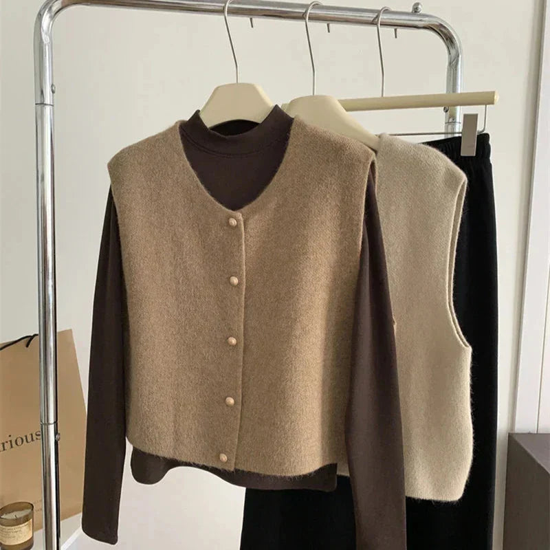 Clara Sleeveless Vest, Soft Knit with Buttons