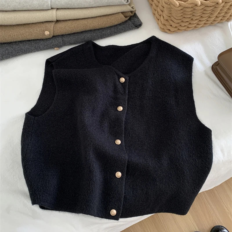Clara Sleeveless Vest, Soft Knit with Buttons